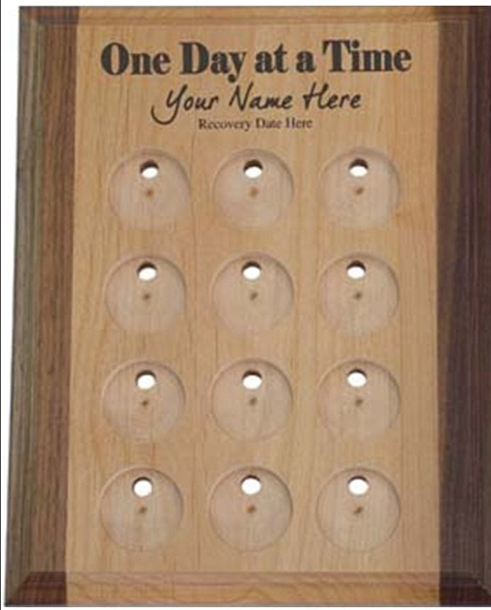 G015. 12 Medallion Holder,  One Day At a Time - Personalized - Choices Books & Gifts