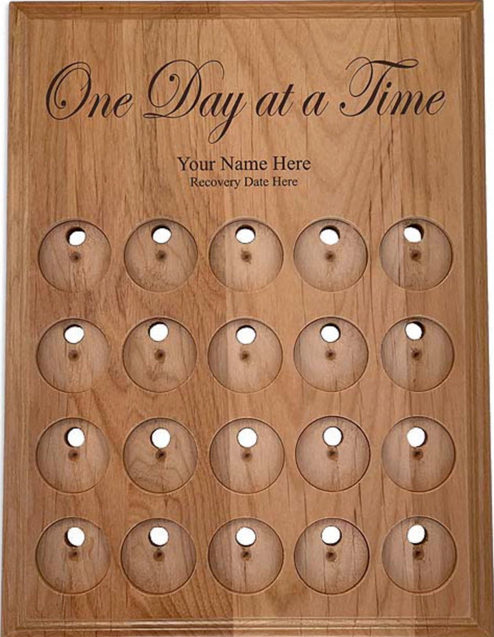 G016. 20 Medallion Holder, One Day At A Time - Personalized - Premium Gifts from Wooden U recover - Just $84.95! Shop now at Choices Books & Gifts