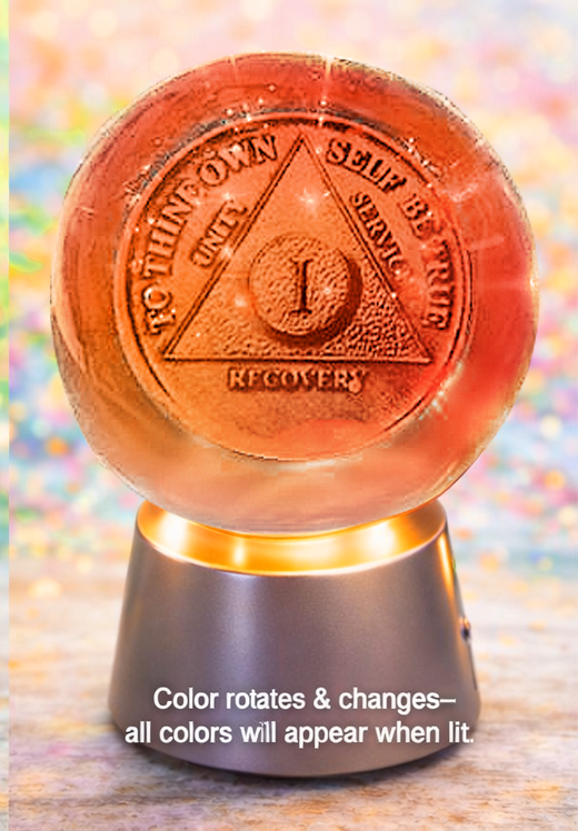 G026. AA YEARLY Crystal Coin Sphere Medallions: NEW. AA Years 1 -70. (Custom Made - takes 14 days for delivery.)