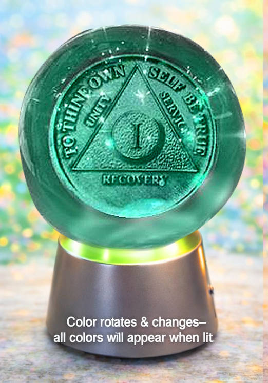 G026. AA YEARLY Crystal Coin Sphere Medallions: NEW. AA Years 1 -70. (Custom Made - takes 14 days for delivery.)