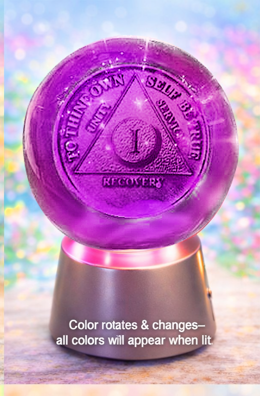 G026. AA YEARLY Crystal Coin Sphere Medallions: NEW. AA Years 1 -70. (Custom Made - takes 14 days for delivery.)