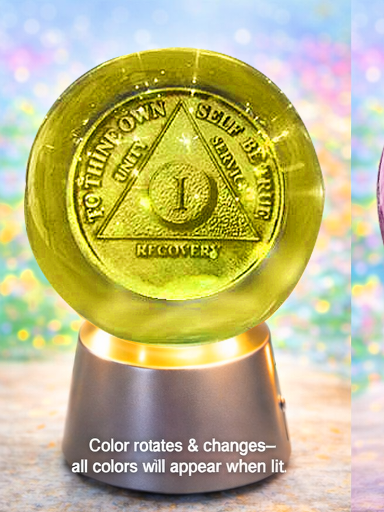 G026. AA YEARLY Crystal Coin Sphere Medallions: NEW. AA Years 1 -70. (Custom Made - takes 14 days for delivery.)