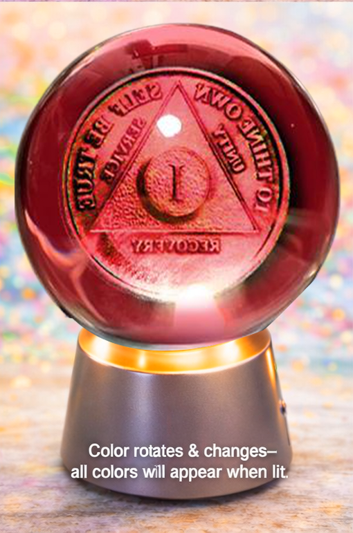 G030. AA OR NA CUSTOM Crystal Sphere - Add name or date. (Takes 14 days for delivery.)