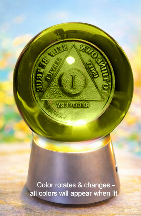 G030. AA OR NA CUSTOM Crystal Sphere - Add name or date. (Takes 14 days for delivery.)