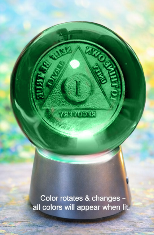 G030. AA OR NA CUSTOM Crystal Sphere - Add name or date. (Takes 14 days for delivery.)