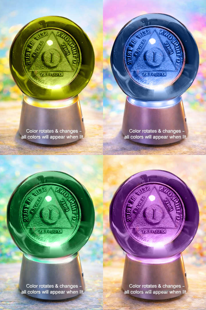 G030. AA OR NA CUSTOM Crystal Sphere - Add name or date. (Takes 14 days for delivery.)