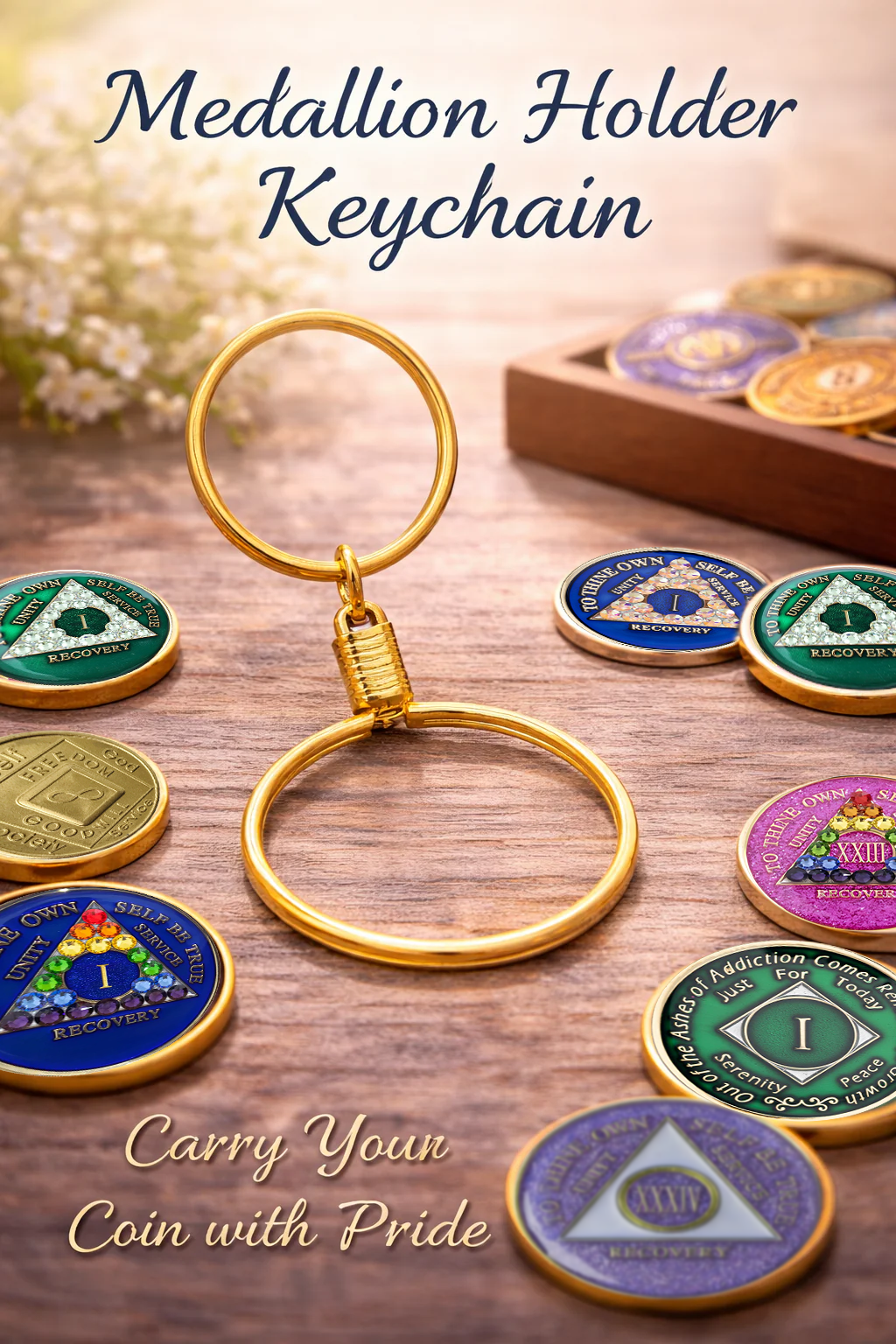 Medallion Holder Key Chain: GOLD - Choices Books & Gifts