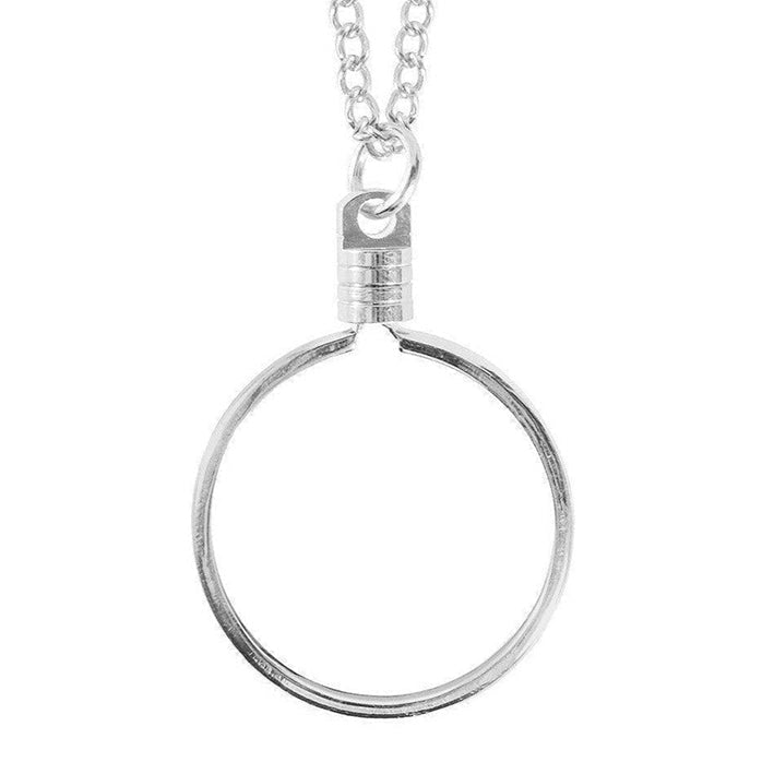 G034. Medallion Holder Necklace: Silver, 24 or 30 in.