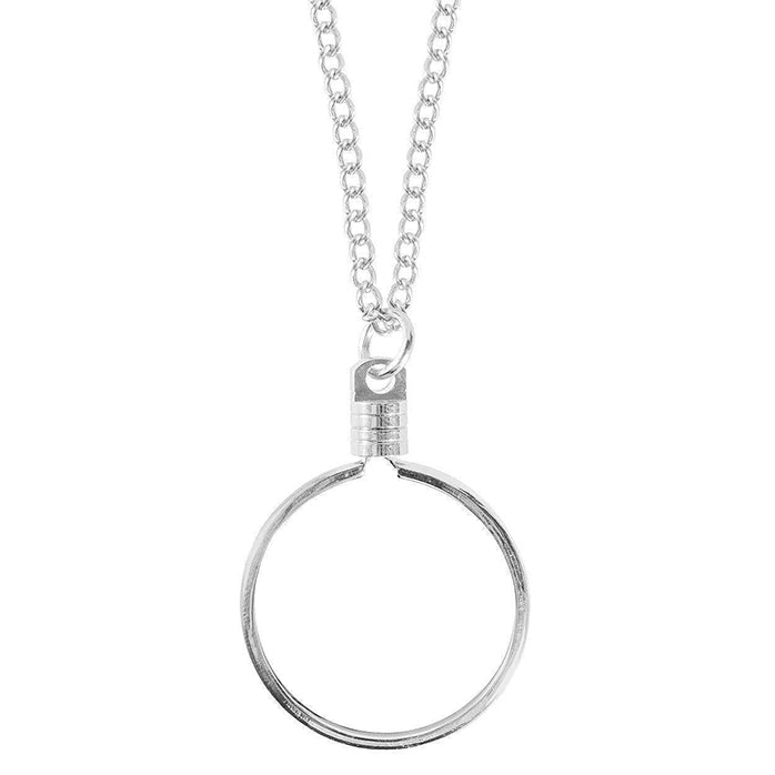 G034. Medallion Holder Necklace: Silver, 24 or 30 in.