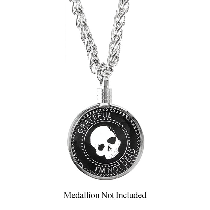 G036. Medallion Necklace, Silver THICK Chain, 30 inch.