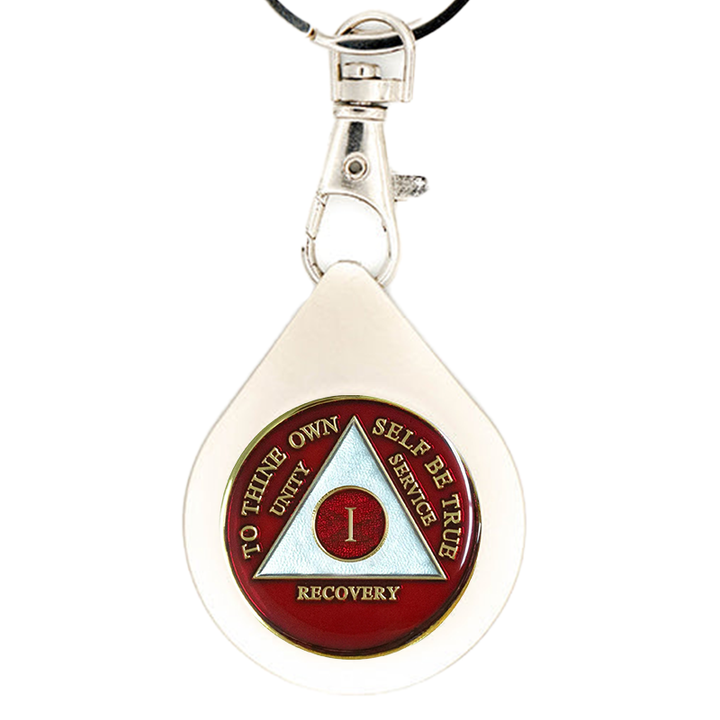G041. Key Chain: Metal Medallion Holder, Shiny or Brushed, Silver TEAR DROP.