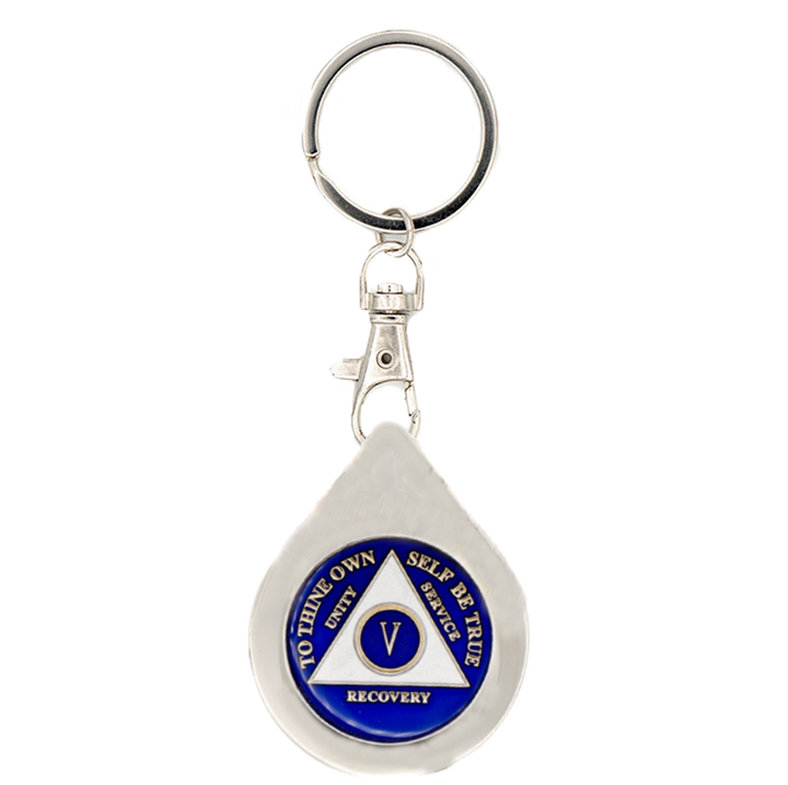 G041. Key Chain: Metal Medallion Holder, Shiny or Brushed, Silver TEAR DROP.
