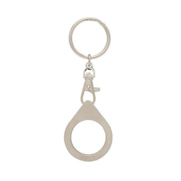 G041. Key Chain: Metal Medallion Holder, Shiny or Brushed, Silver TEAR DROP.