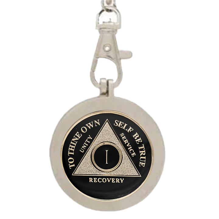 G042. Key Chain: Metal Medallion Holder, Shiny or Brushed, Silver ROUND.