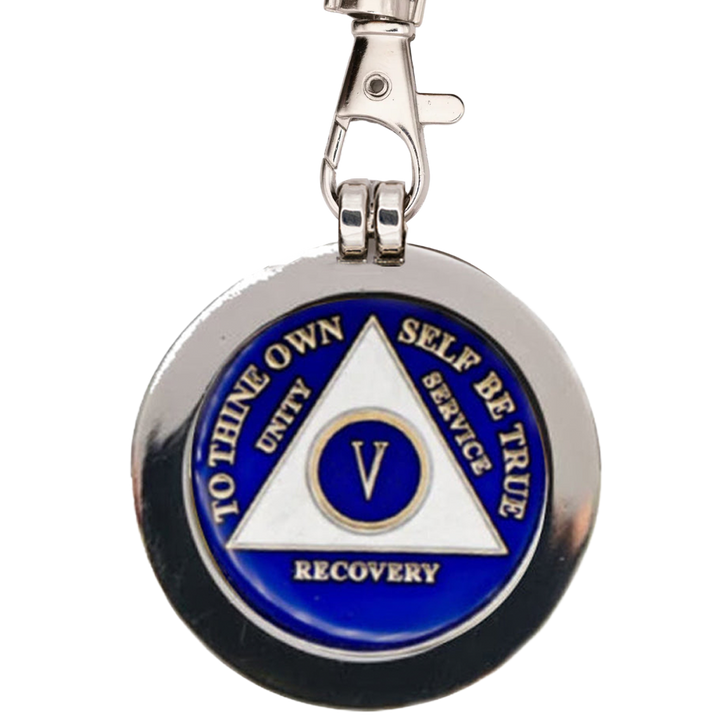 G042. Key Chain: Metal Medallion Holder, Shiny or Brushed, Silver ROUND.