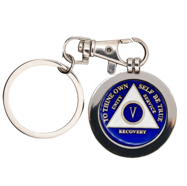 G042. Key Chain: Metal Medallion Holder, Shiny or Brushed, Silver ROUND.