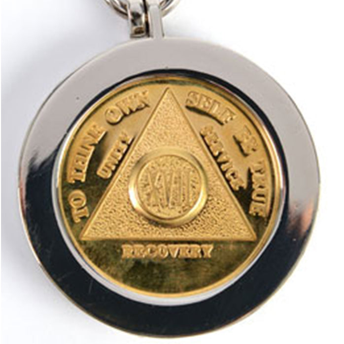 G042. Key Chain: Metal Medallion Holder, Shiny or Brushed, Silver ROUND.