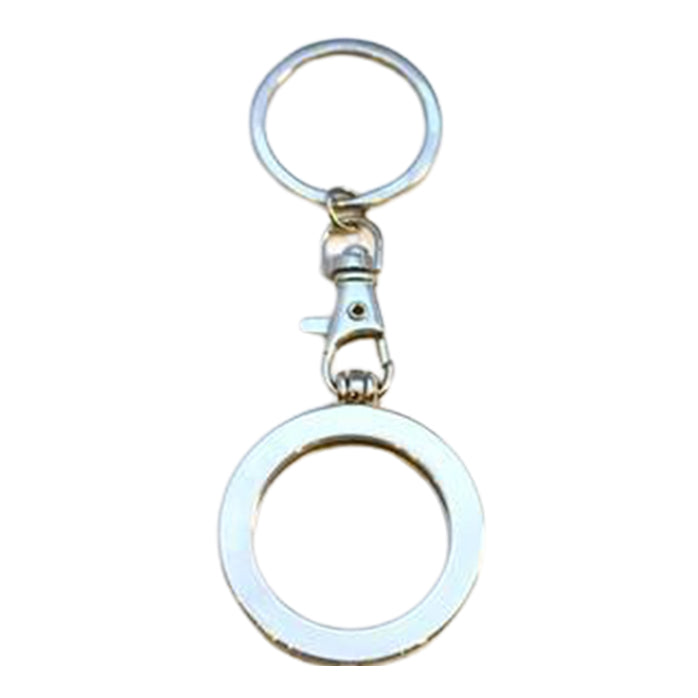 G042. Key Chain: Metal Medallion Holder, Shiny or Brushed, Silver ROUND.
