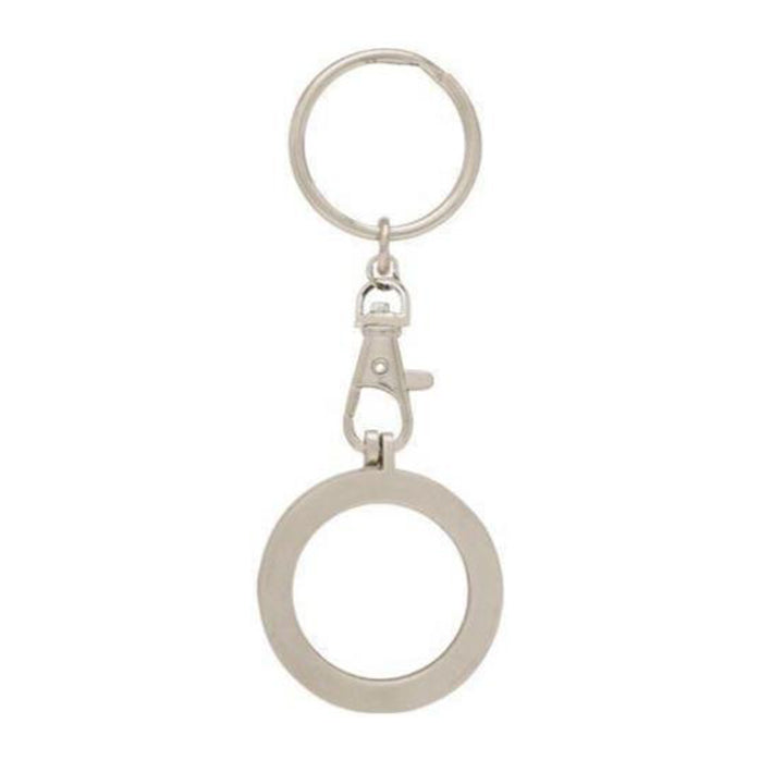 G042. Key Chain: Metal Medallion Holder, Shiny or Brushed, Silver ROUND.