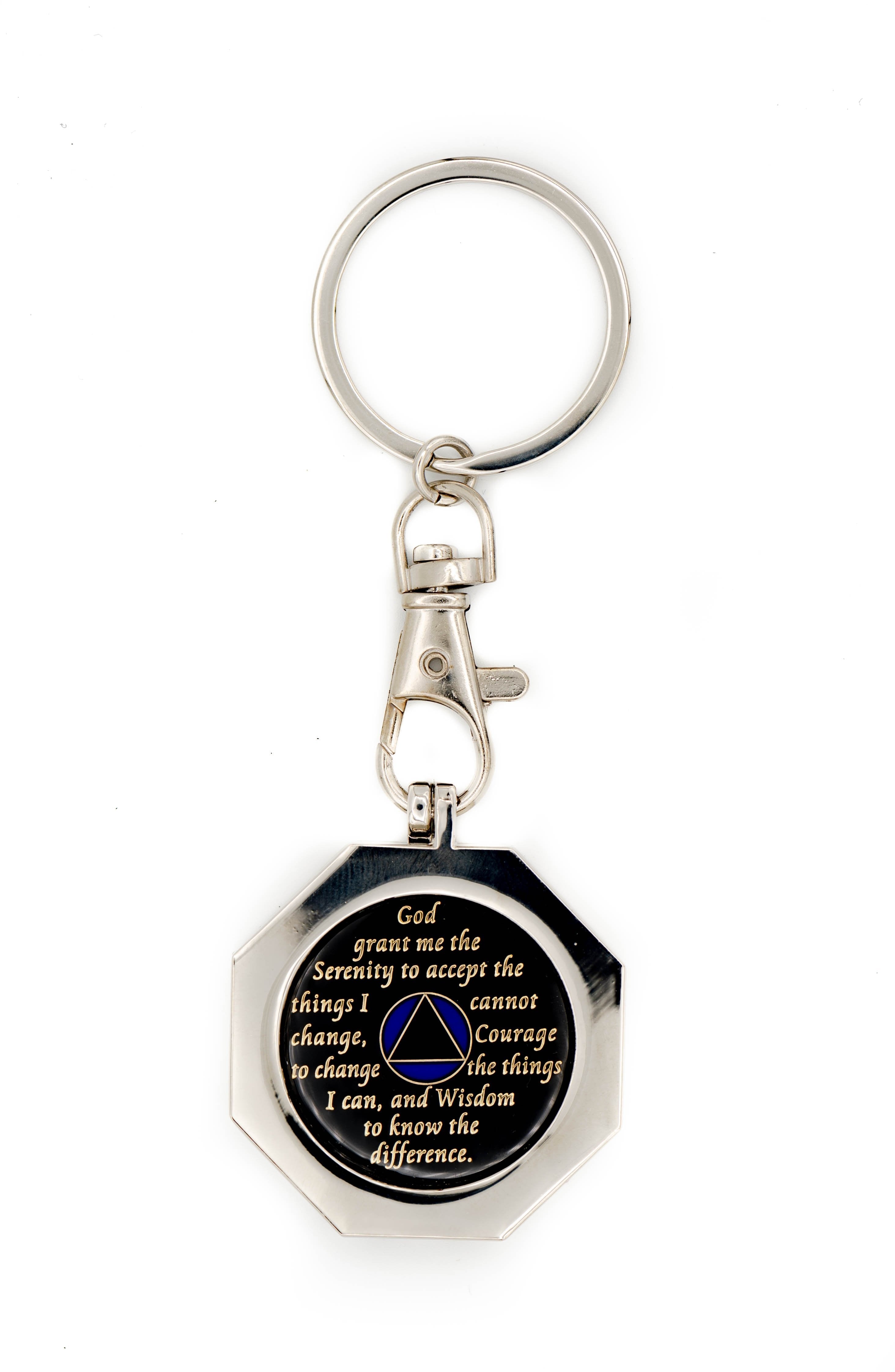 Doing It Sober Key Chain: Metal Medallion Holder Shiny or Brushed Metal Finish Stop Sign. K10 Brushed Metal