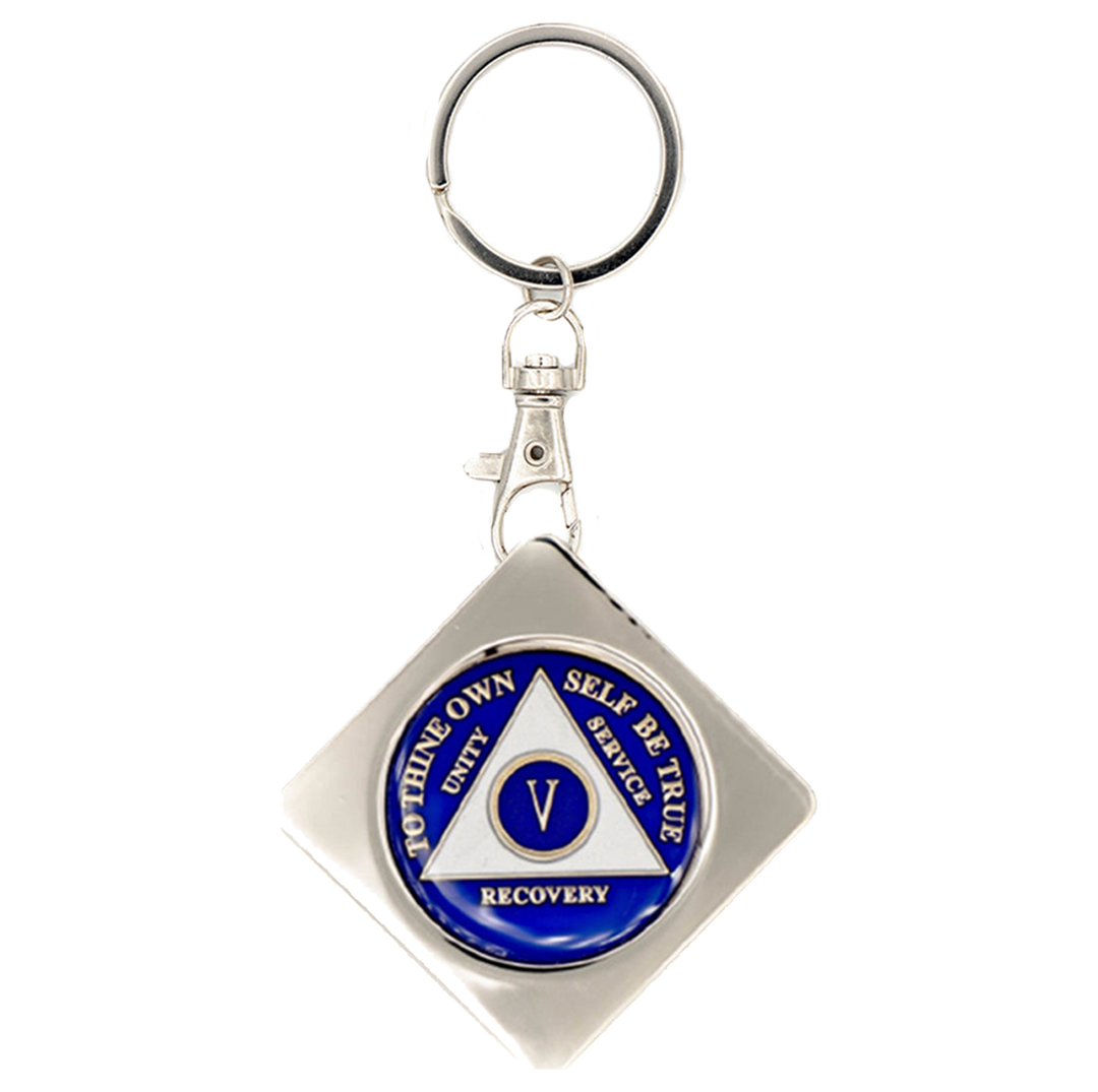 G043. Key Chain: Metal Medallion Holder, Shiny or Brushed, Silver SQUARE.