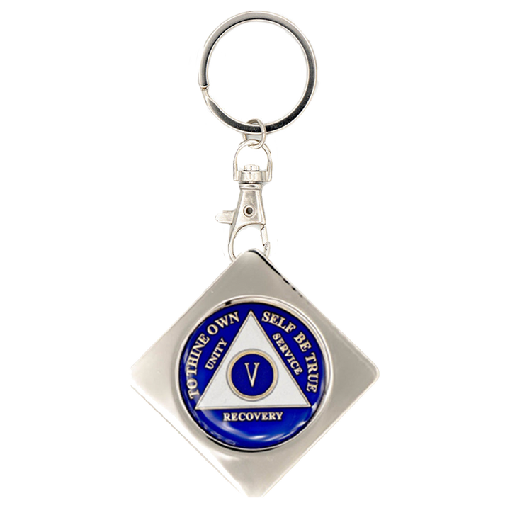 G043. Key Chain: Metal Medallion Holder, Shiny or Brushed, Silver SQUARE.