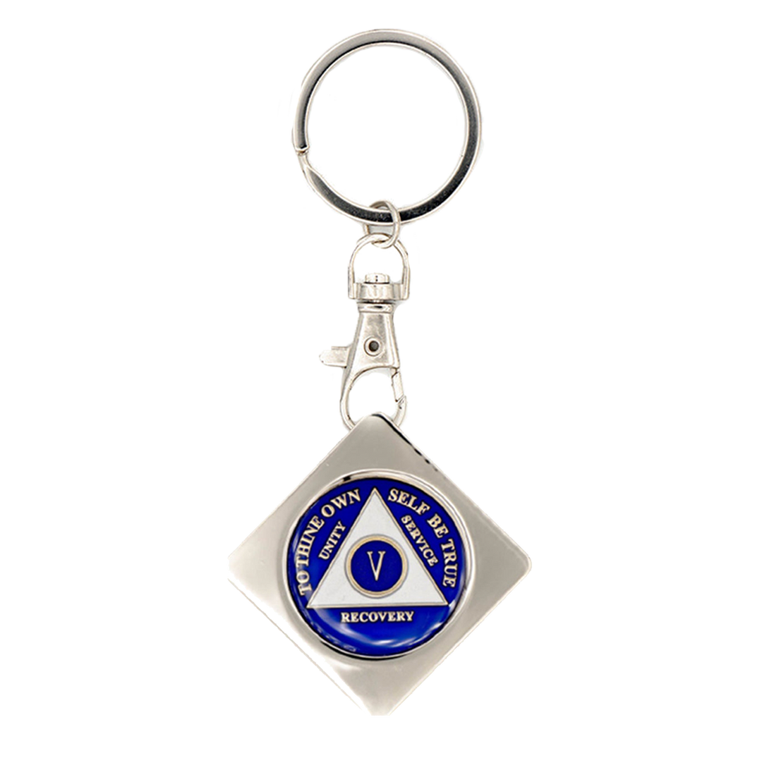 G043. Key Chain: Metal Medallion Holder, Shiny or Brushed, Silver SQUARE.