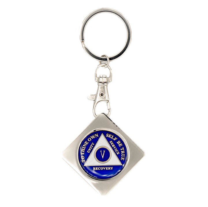 G043. Key Chain: Metal Medallion Holder, Shiny or Brushed, Silver SQUARE.