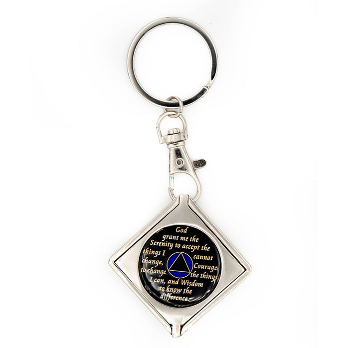 G043. Key Chain: Metal Medallion Holder, Shiny or Brushed, Silver SQUARE.
