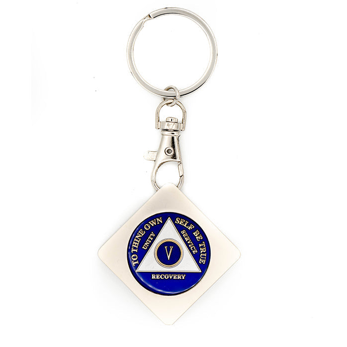 G043. Key Chain: Metal Medallion Holder, Shiny or Brushed, Silver SQUARE.