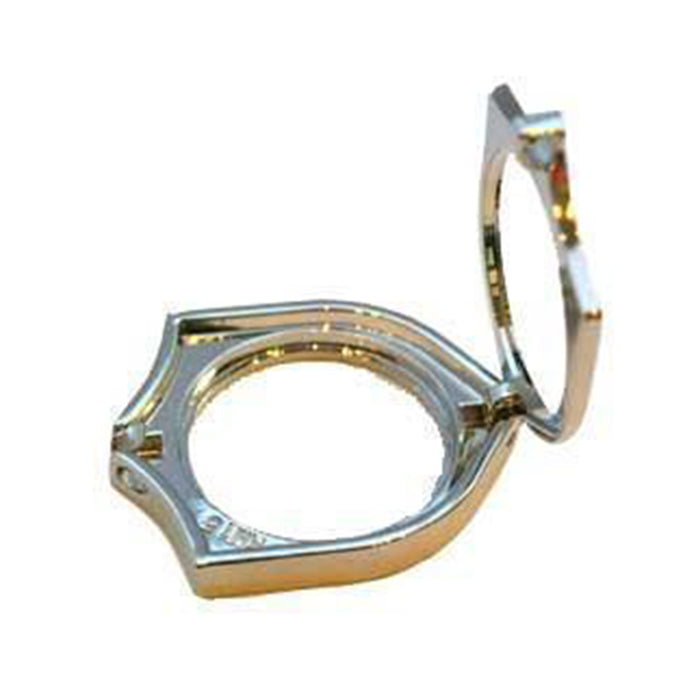 G045. Key Chain: Metal Medallion Holder, Shiny or Brushed, Silver SHIELD.
