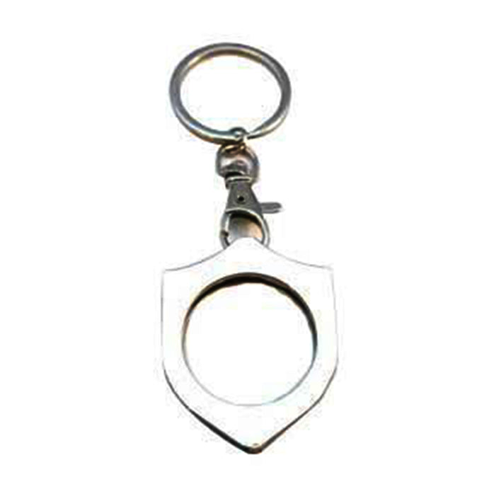 G045. Key Chain: Metal Medallion Holder, Shiny or Brushed, Silver SHIELD.