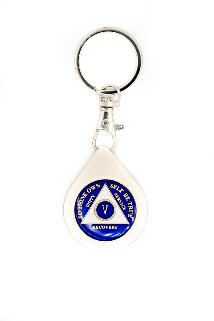 G045. Key Chain: Metal Medallion Holder, Shiny or Brushed, TEAR DROP. - Premium Gifts from Cascade 7 - Just $14.95! Shop now at Choices Books & Gifts
