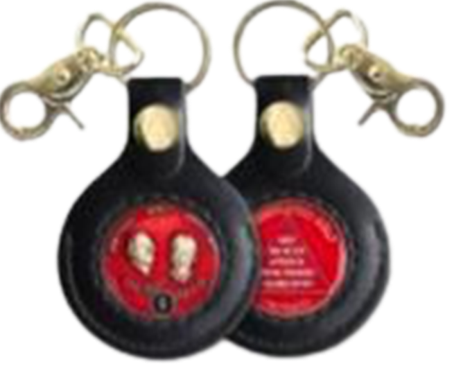 G048. Key Chain: AA Gold Leather Medallion Holder - Choices Books & Gifts