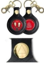 G048. Key Chain: AA Gold Leather Medallion Holder - Choices Books & Gifts