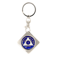G046. Key Chain: Metal Medallion Holder, Shiny or Brushed, SQUARE.