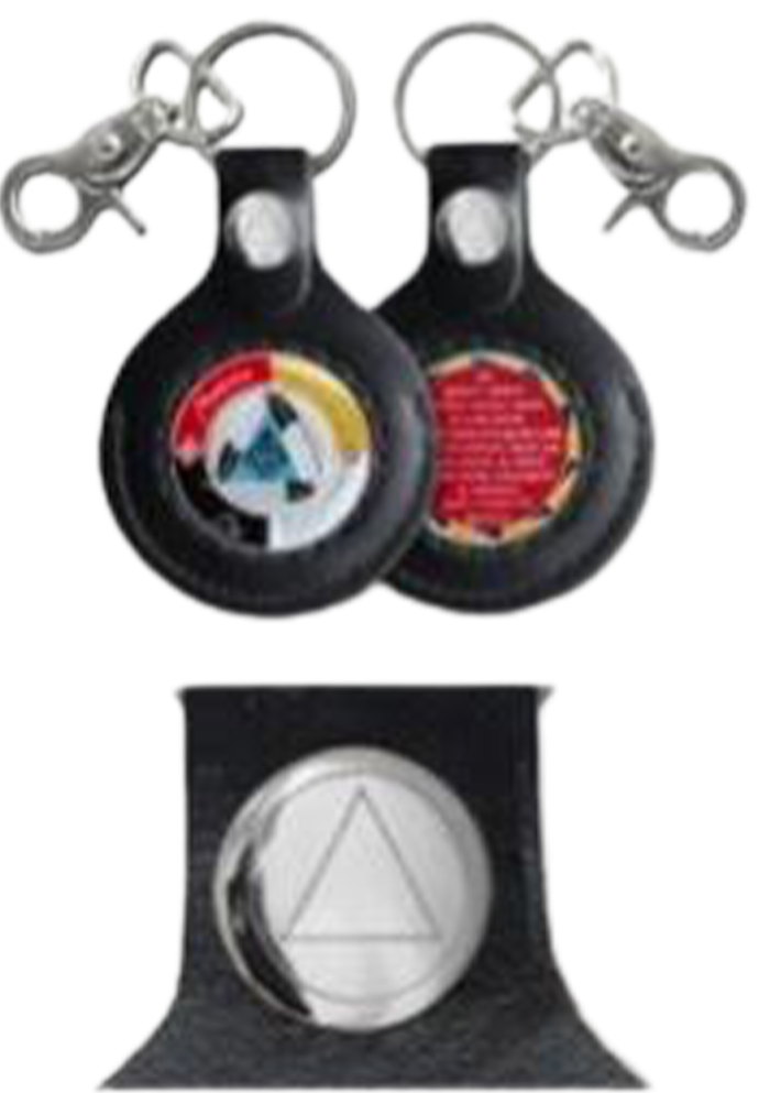 G049. Key Chain: AA Silver Leather Medallion Holder - Choices Books & Gifts