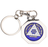 G048. Key Chain: Metal Medallion Holder, Shiny or Brushed, STOP SIGN.