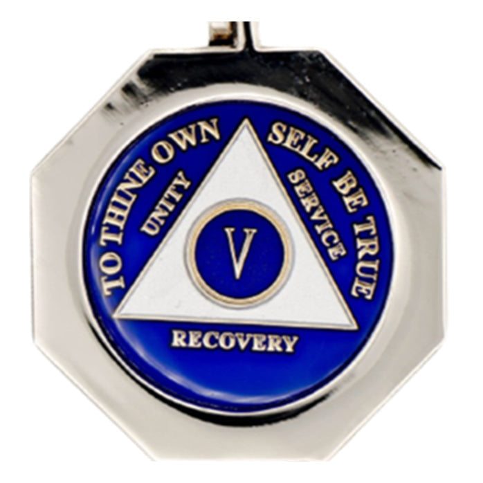 G048. Key Chain: Metal Medallion Holder, Shiny or Brushed, STOP SIGN.