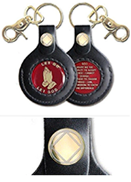 G048. Key Chain: NA Gold Leather Medallion Holder