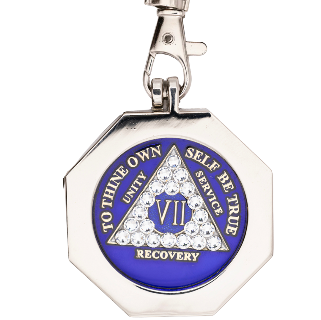 G049. Key Chain: Metal Medallion Holder, Shiny or Brushed, STOP SIGN.