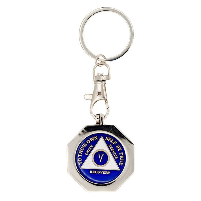 G049. Key Chain: Metal Medallion Holder, Shiny or Brushed, STOP SIGN.