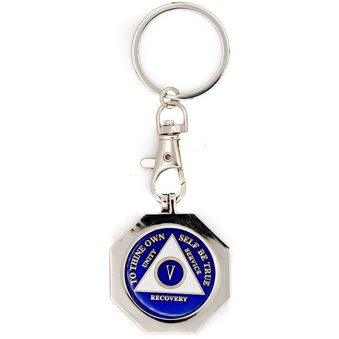 G049. Key Chain: Metal Medallion Holder, Shiny or Brushed, STOP SIGN.