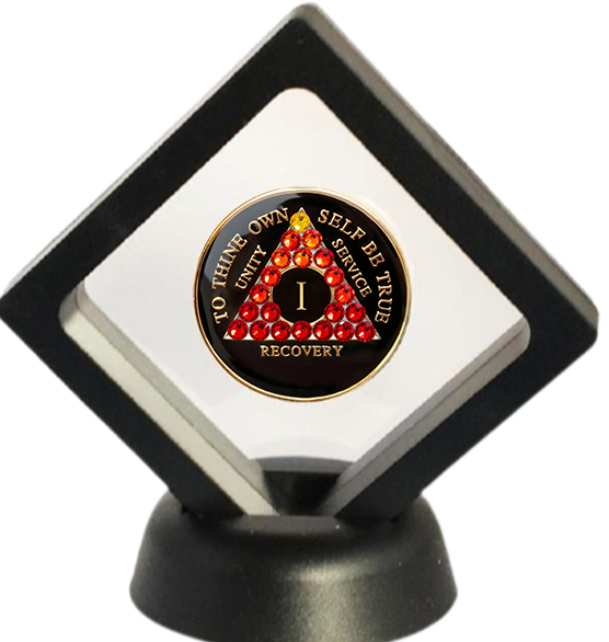 G059. Medallion Box: Floating Coin Box Black