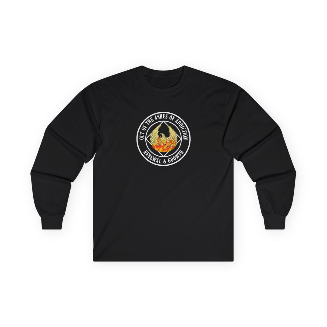 Out of the Ashes Tshirt. Black Long Sleeve - Choices Books & Gifts