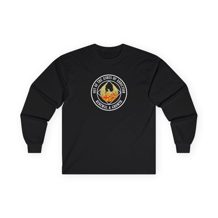 Out of the Ashes Tshirt. Black Long Sleeve - Choices Books & Gifts