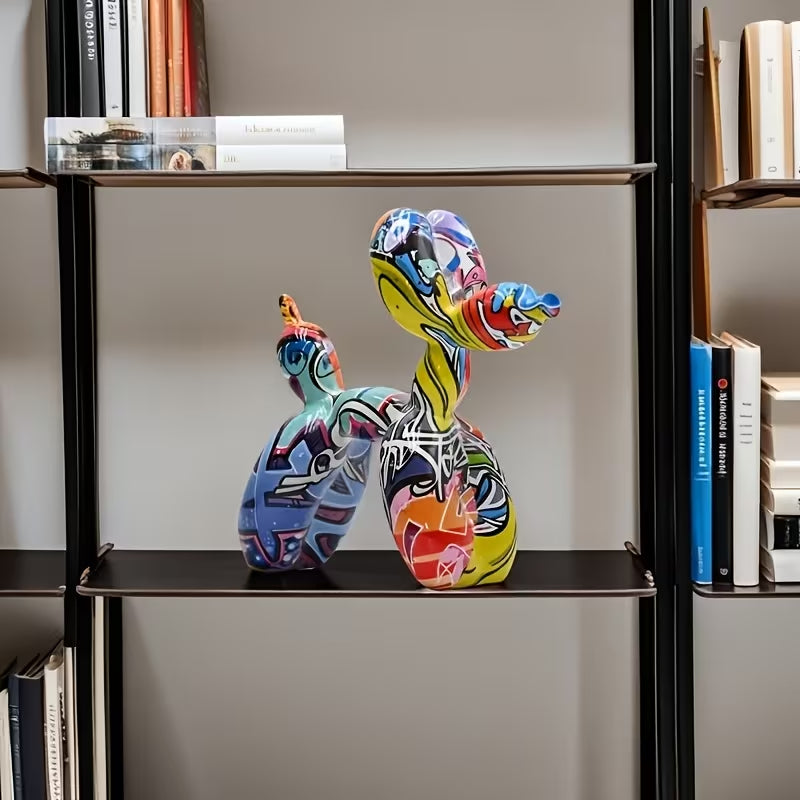 Graffiti Balloon Dog Sculpture – Colorful Resin Art Figurine - Choices Books & Gifts