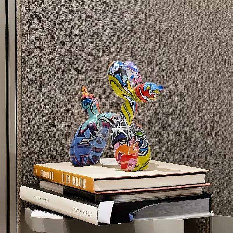 Graffiti Balloon Dog Sculpture – Colorful Resin Art Figurine - Choices Books & Gifts