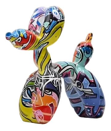 Graffiti Balloon Dog Sculpture – Colorful Resin Art Figurine - Choices Books & Gifts