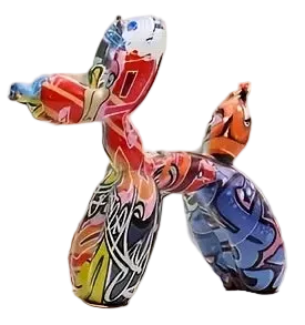 G149. Graffiti Balloon Dog Sculpture – Colorful Resin Art Figurine